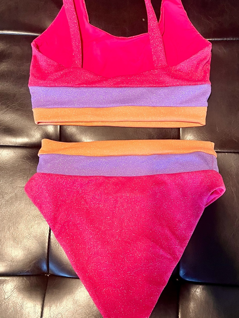 Beach Riot Sparkle Pink Colorblock Bikini Top & High Waist Bottom Set never worn - Picture 2 of 6